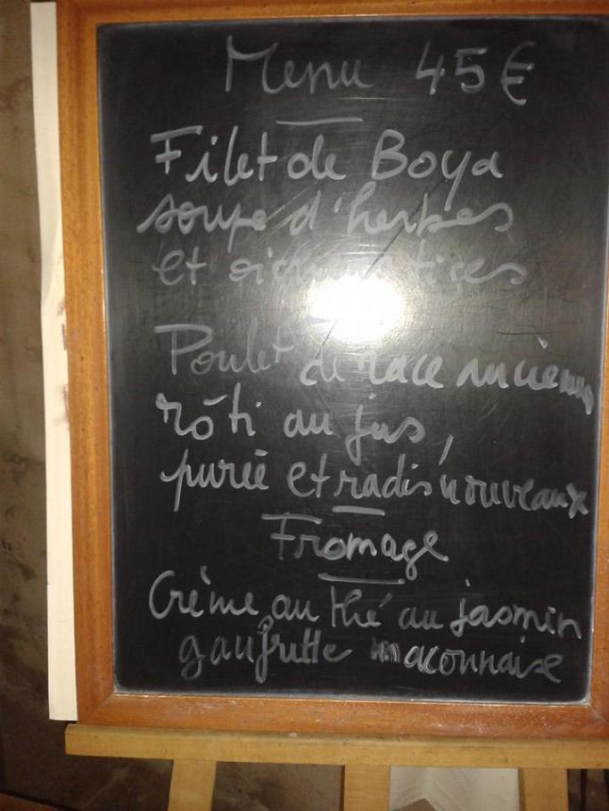 Menüü, mida meile tol päeval pakuti.